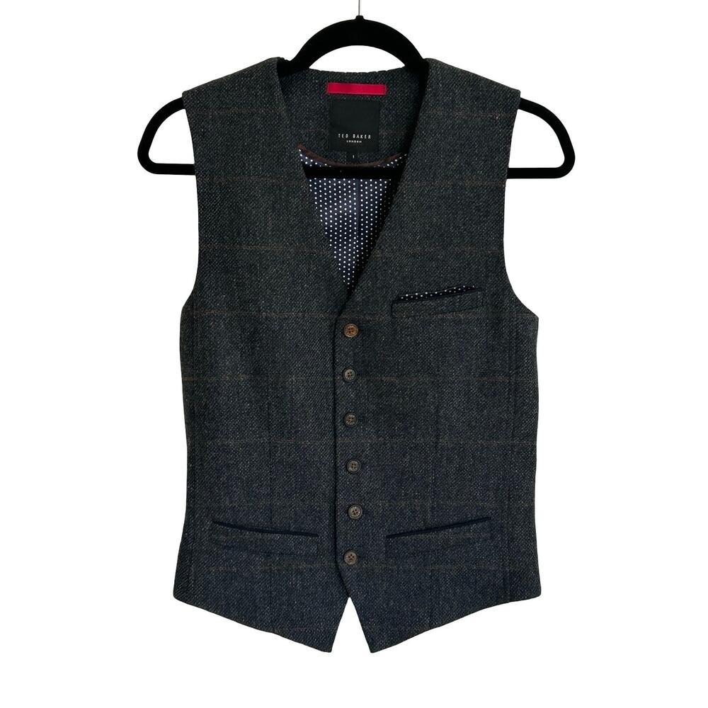 Ted Baker London Men Wool Plaid Vest 1 Polka Dot